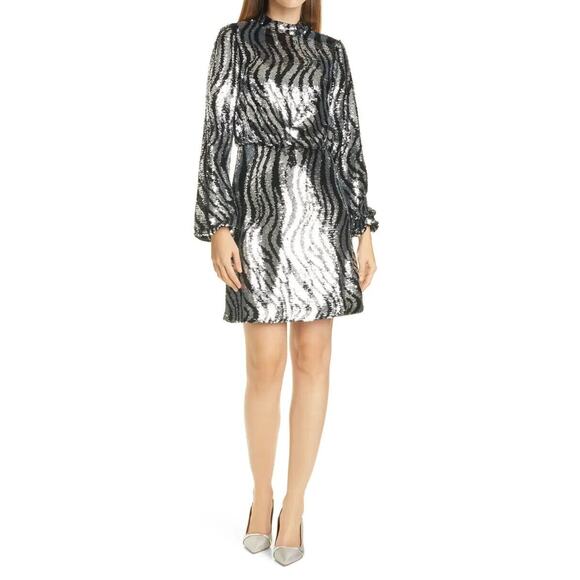Ted Baker London NWT Louu Long Sleeve Sequin Minidress Black Size 8 - Picture 1 of 9